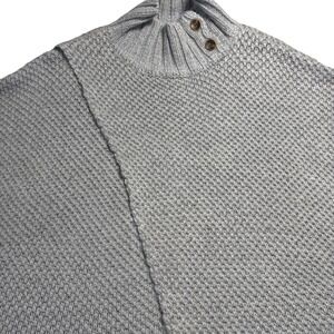 Simply Noelle Womens Blue Knit Mock Neck Button Crossover Wrap Poncho Sweater SM